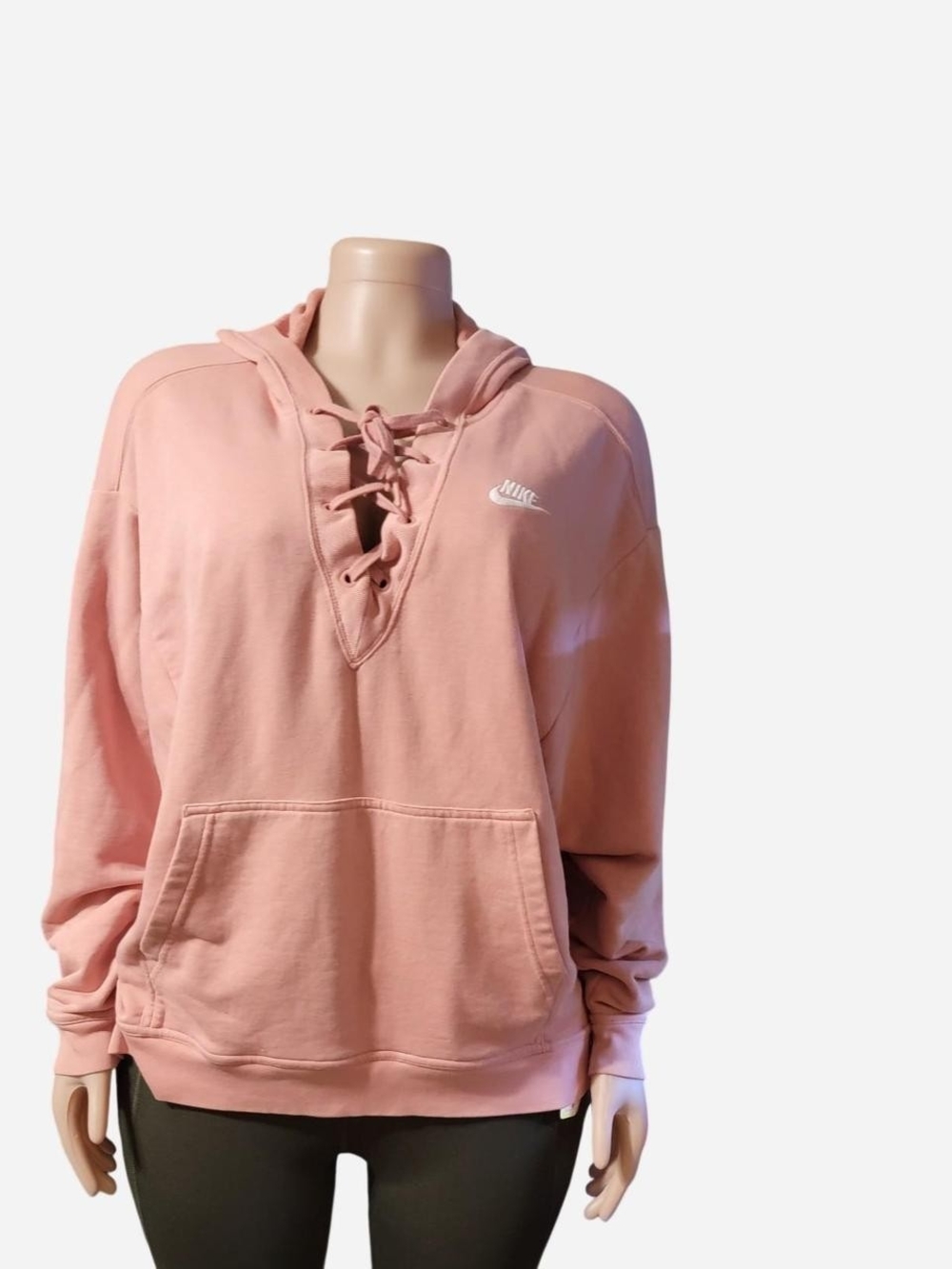 Nike Women's Dusty Pink Lace-Up Pullover Hoodie